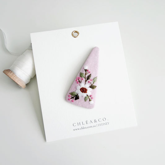 Embroidered Daisy On Pink Linen