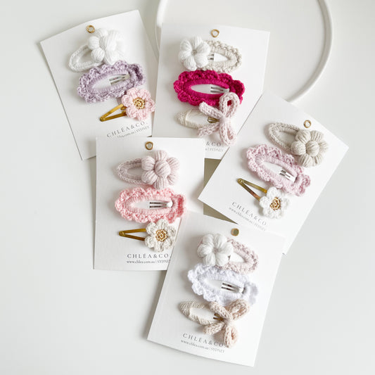 Spring Pastel Bloom Crochet Clip Set