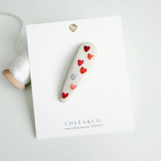 Embroidered Heart Hair Clips | Berry