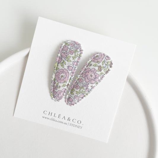Dainty Lilac Garden Fabric Covered Snap Clip