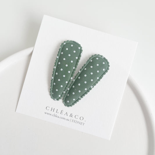 Ava Green Fabric Covered Snap Clip