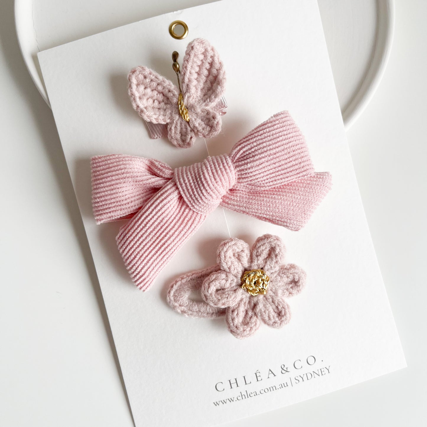 Bow & Crochet Clip Set