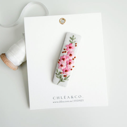 Embroidered Hair Clip | Pink Botanical