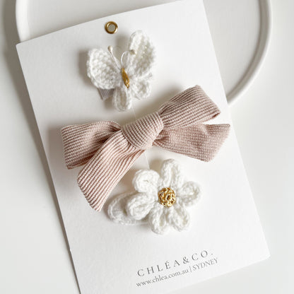 Bow & Crochet Clip Set