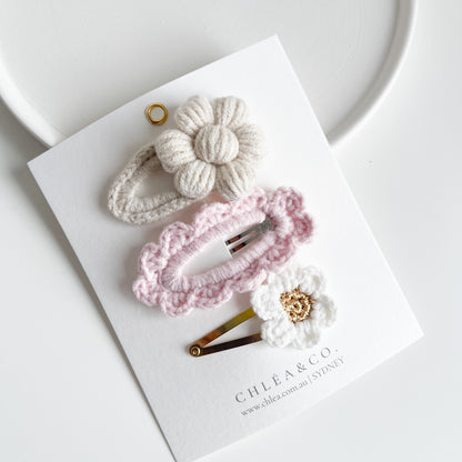 Spring Pastel Bloom Crochet Clip Set