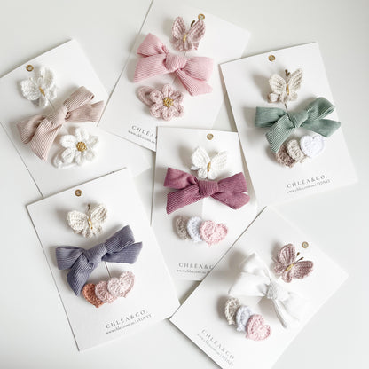 Bow & Crochet Clip Set