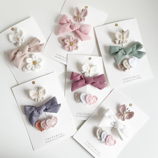 Bow & Crochet Clip Set