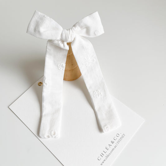 Yvette White Long Tail Bow