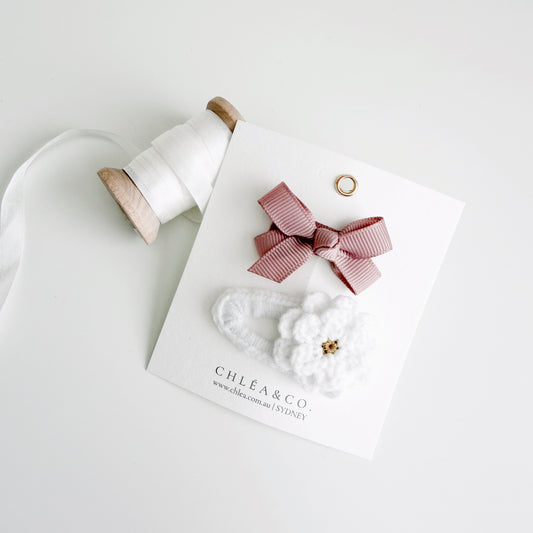 Sweet Blossom Rose Bow | 2pc Mixed Hair Clips