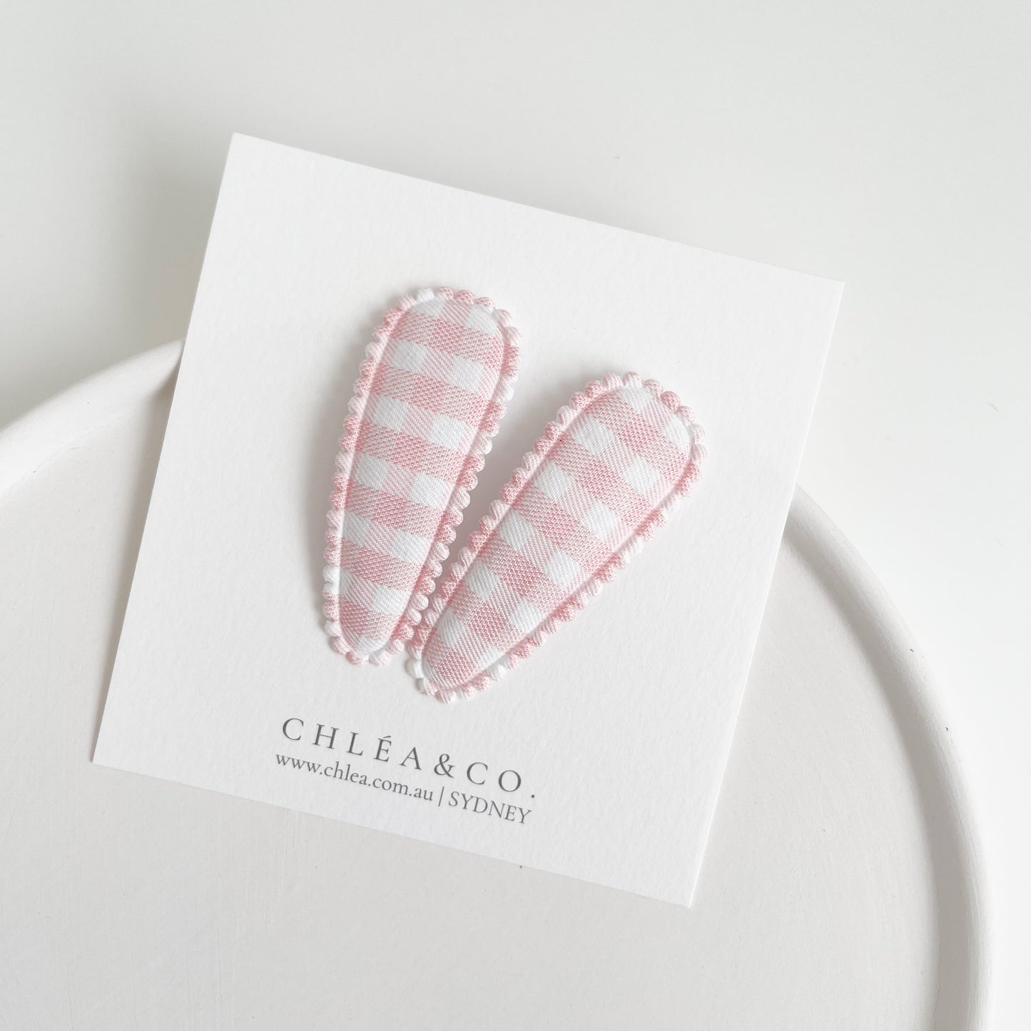 Pink Gingham Fabric Covered Snap Clip
