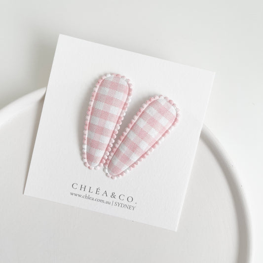 Pink Gingham Fabric Covered Snap Clip