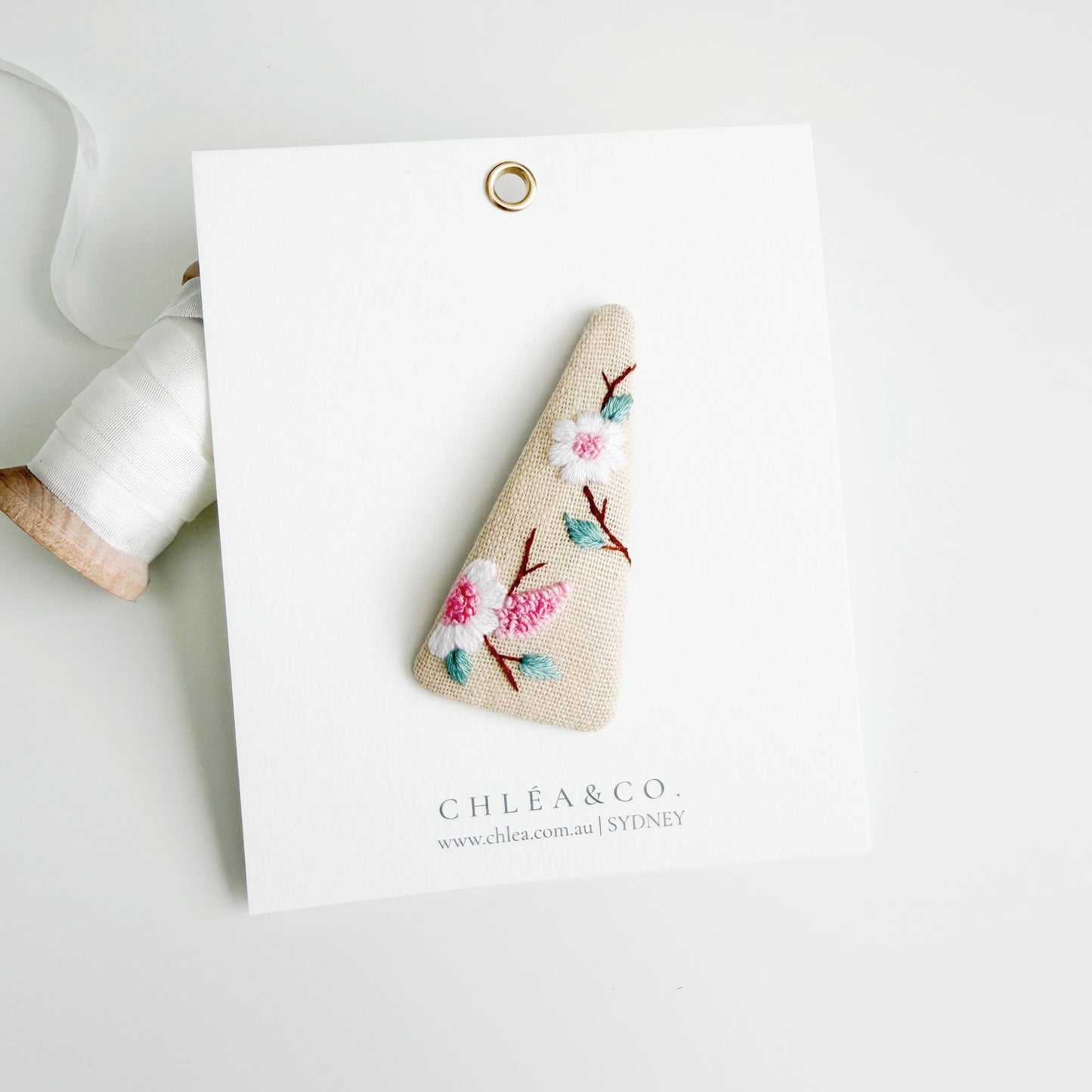 Embroidered Cherry Blossom Hair Clip