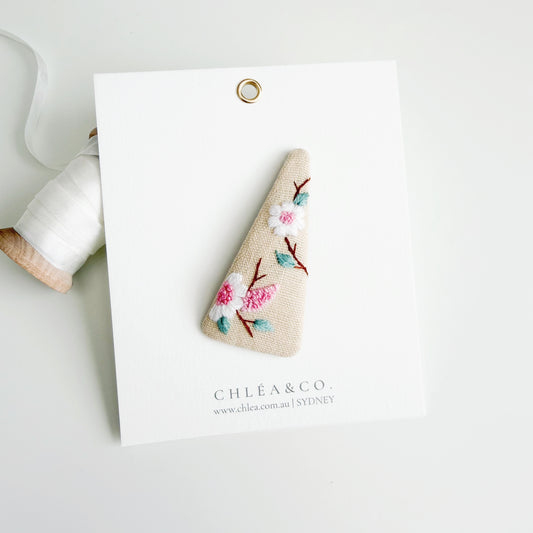 Embroidered Cherry Blossom Hair Clip