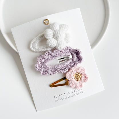 Spring Pastel Bloom Crochet Clip Set