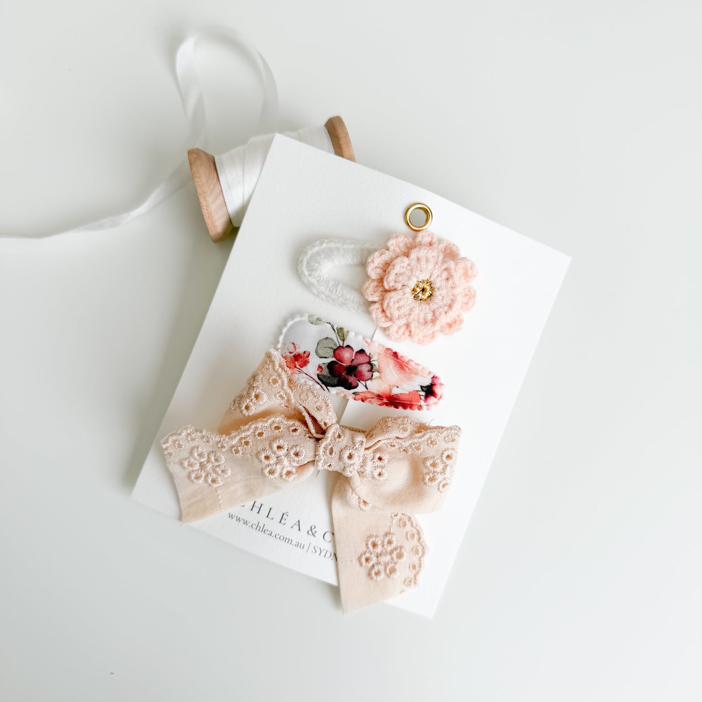 Barely Peach | 3pc Mixed Bow & Crochet Clip
