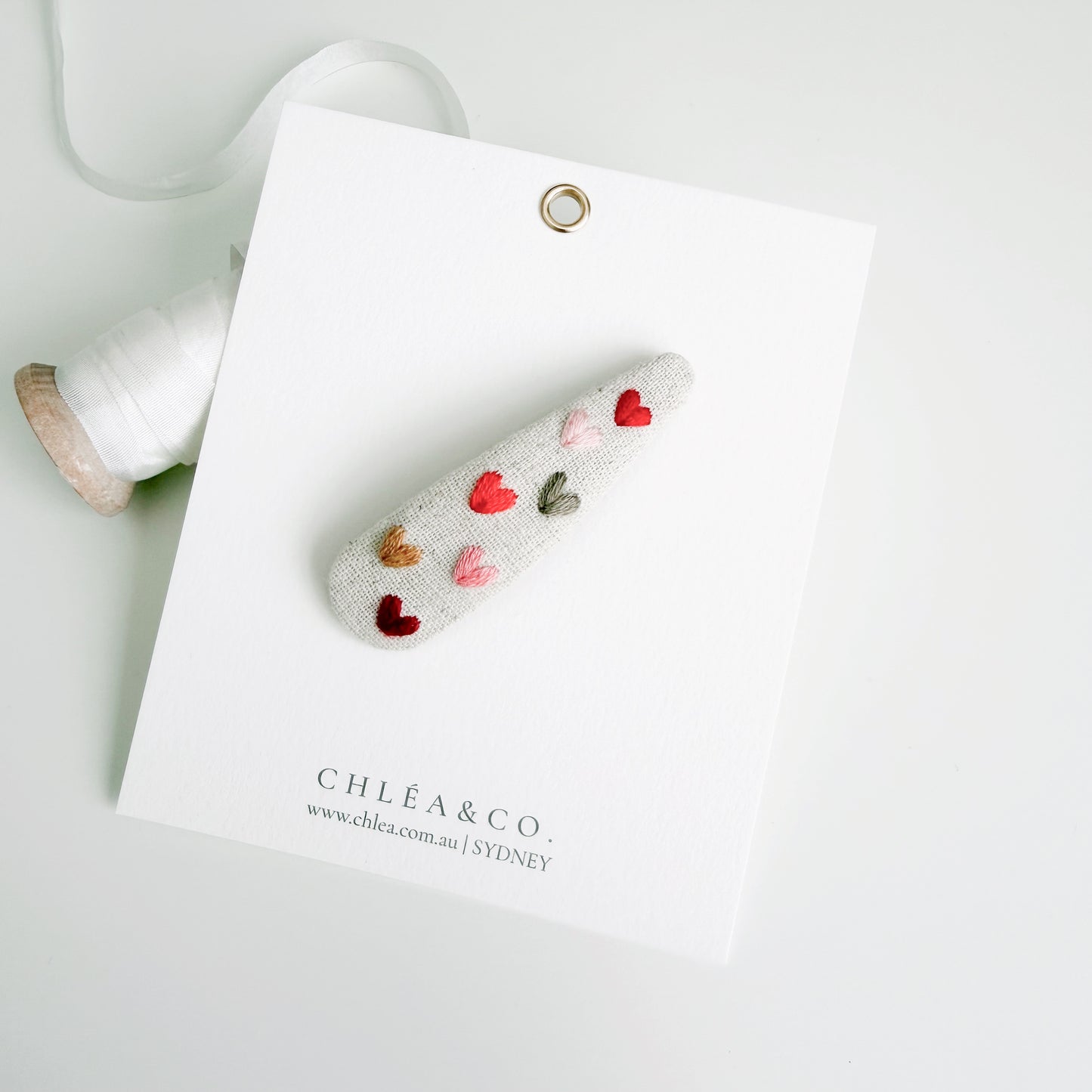 Embroidered Heart Hair Clips | Sunset