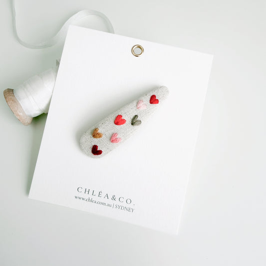 Embroidered Heart Hair Clips | Sunset