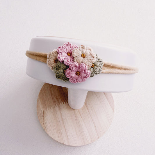 Sage & Pink Bloom | Crochet Baby Headband