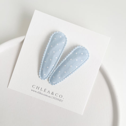 Ava Blue Fabric Covered Snap Clip