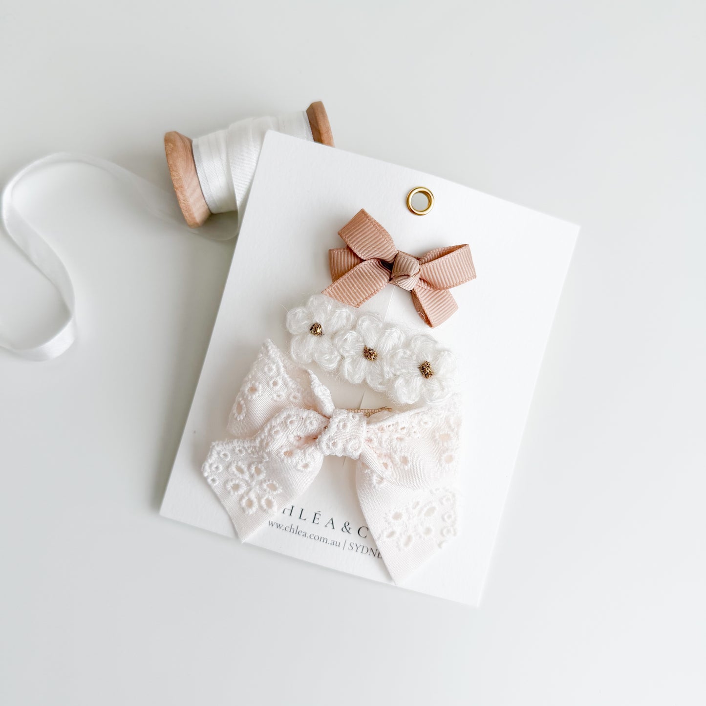 Vanilla | 3pc Bow & Hair Clip Set