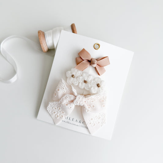 Vanilla | 3pc Bow & Hair Clip Set