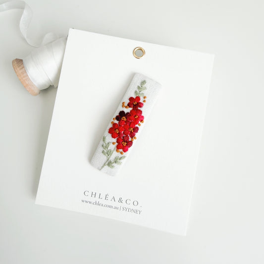 Embroidered Hair Clip | Scarlet Bloom