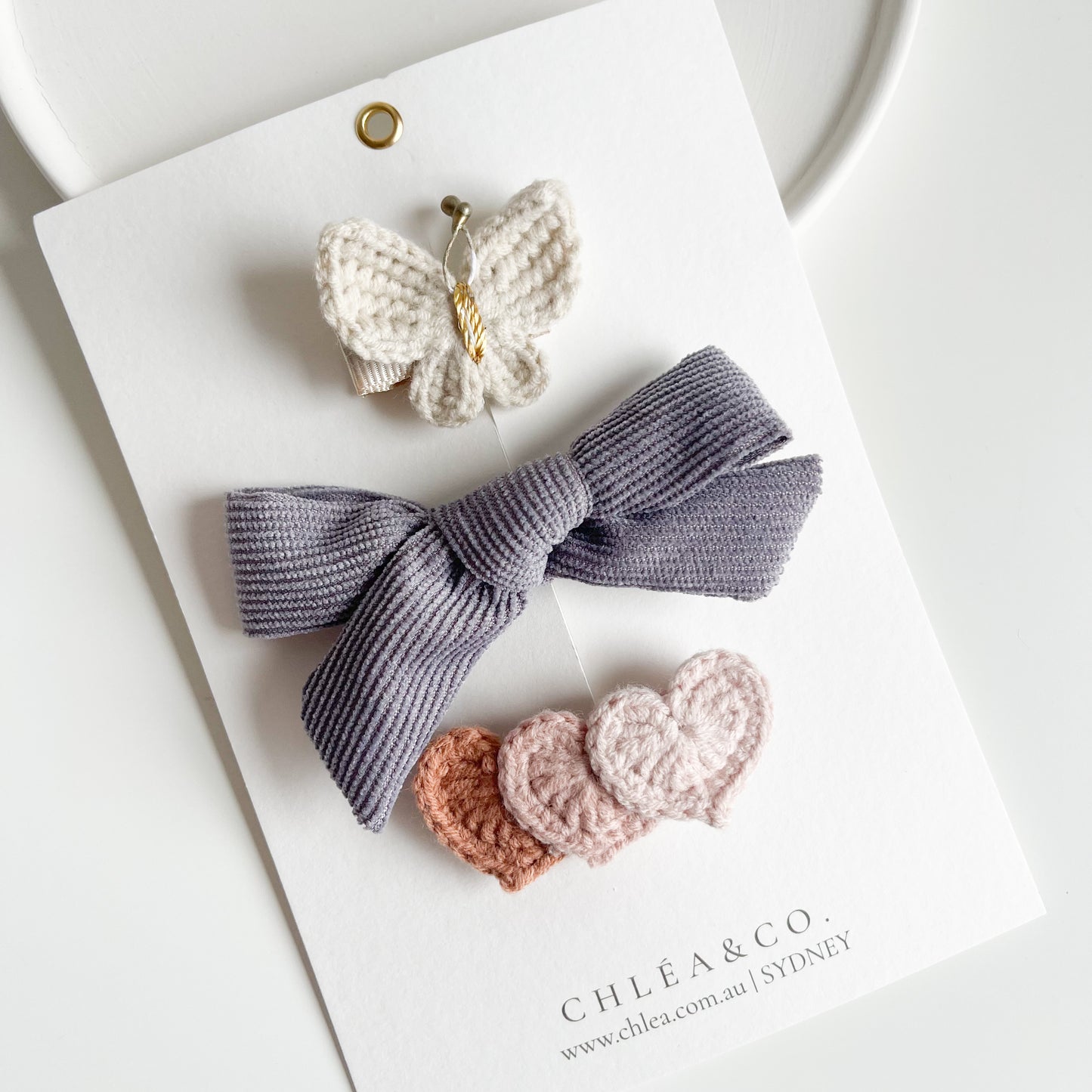 Bow & Crochet Clip Set
