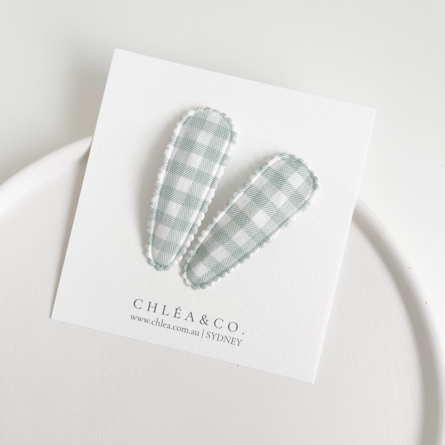 Mint Gingham Fabric Covered Snap Clip