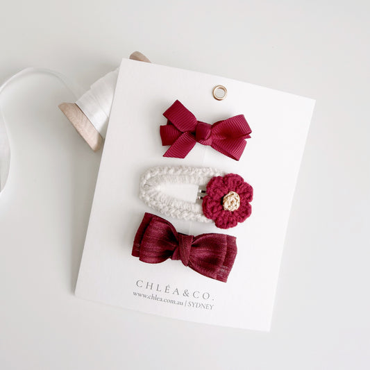 Burgundy Set | 3pc Mixed Hair Clip Set