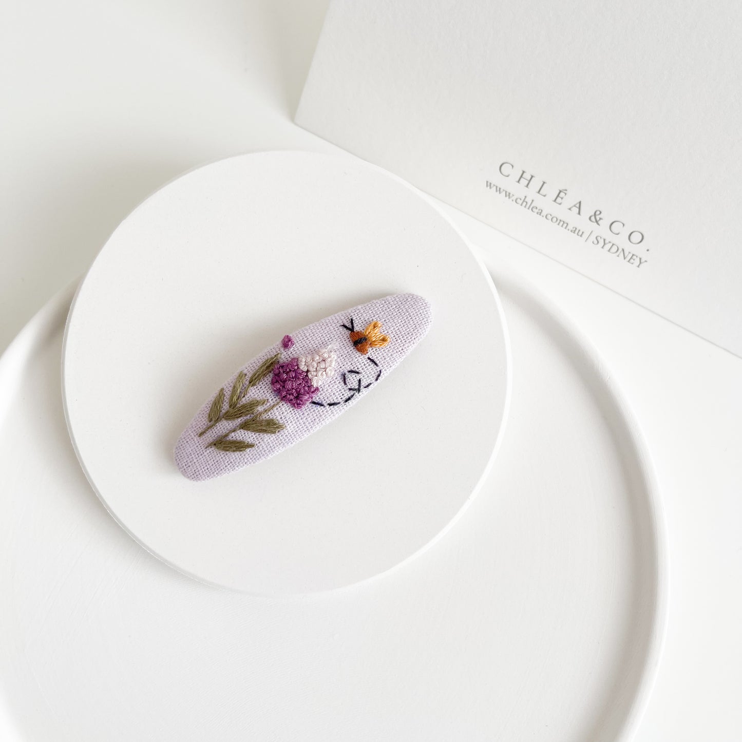 Purple Busy Bee  | Flower Embroidered Hair Clip
