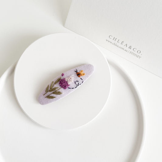 Purple Busy Bee  | Flower Embroidered Hair Clip