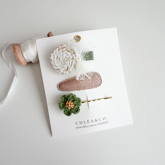Blossom In Green | 3pc Mixed Hair Clips
