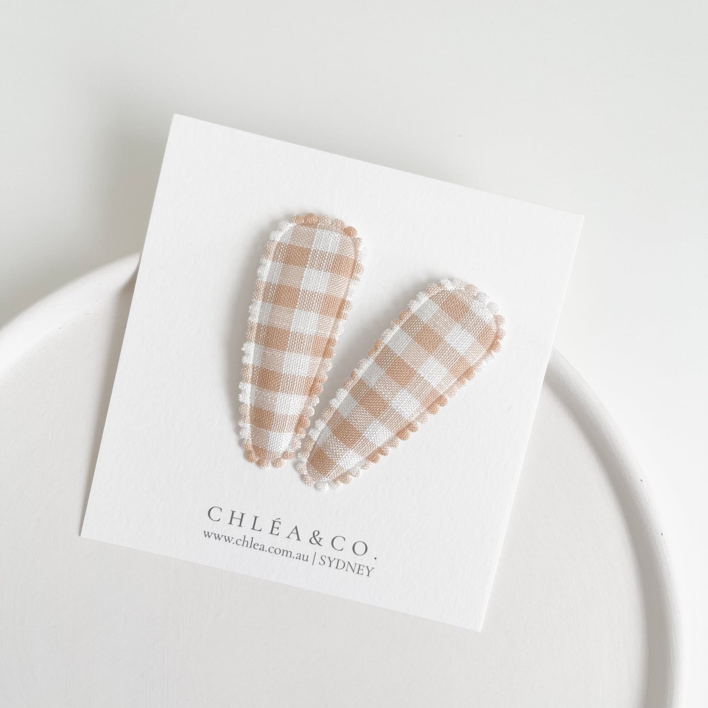 Hazelnut Gingham Fabric Covered Snap Clip