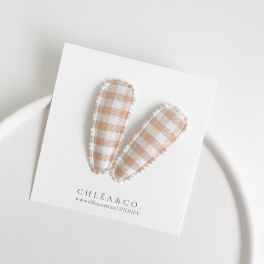 Hazelnut Gingham Fabric Covered Snap Clip