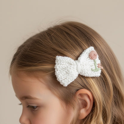 Rose On White Crochet Clip Set