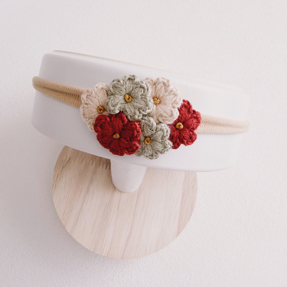 Sage & Red Bloom | Crochet Baby Headband