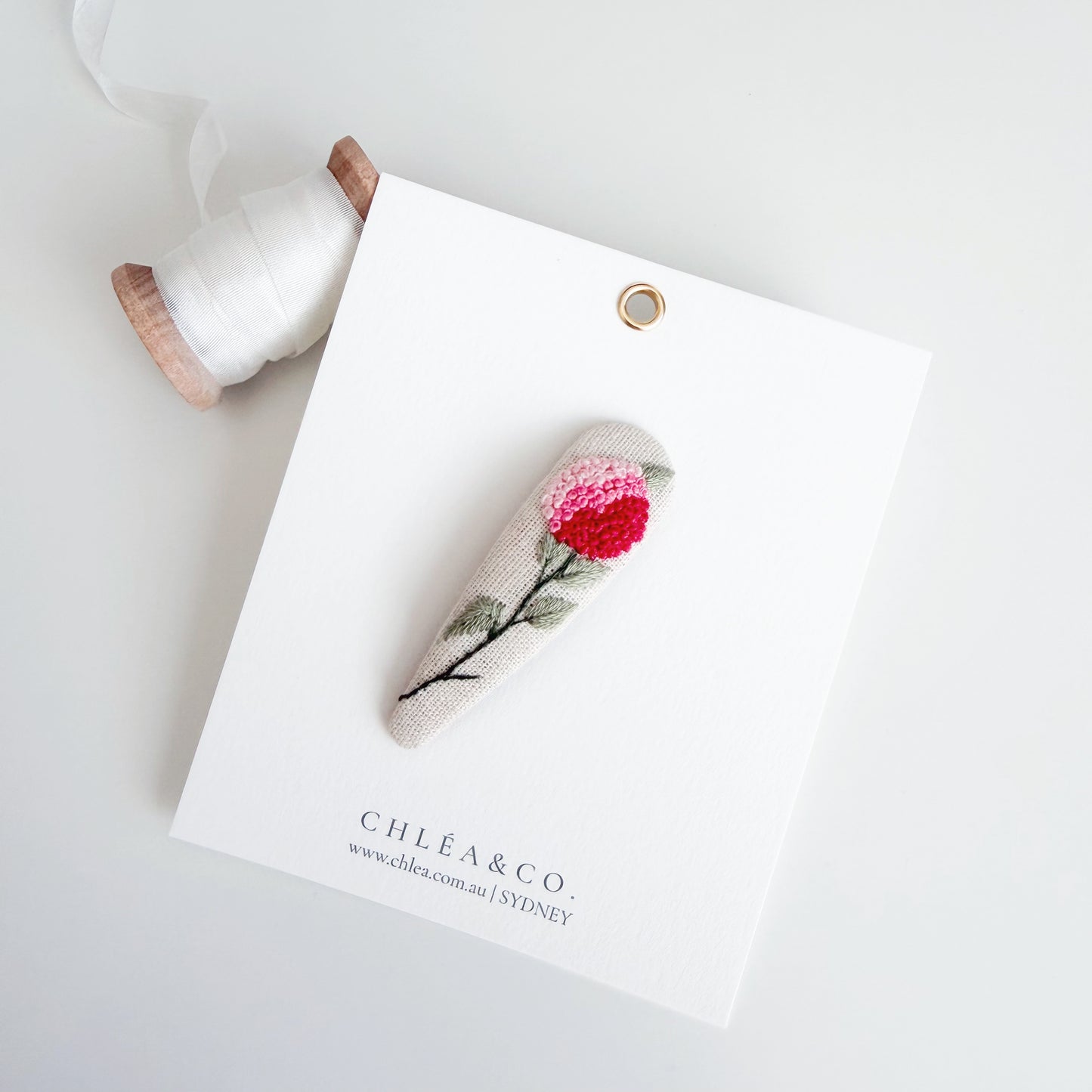 Rose Hydrangea | Embroidered Teardrop Hair Clip