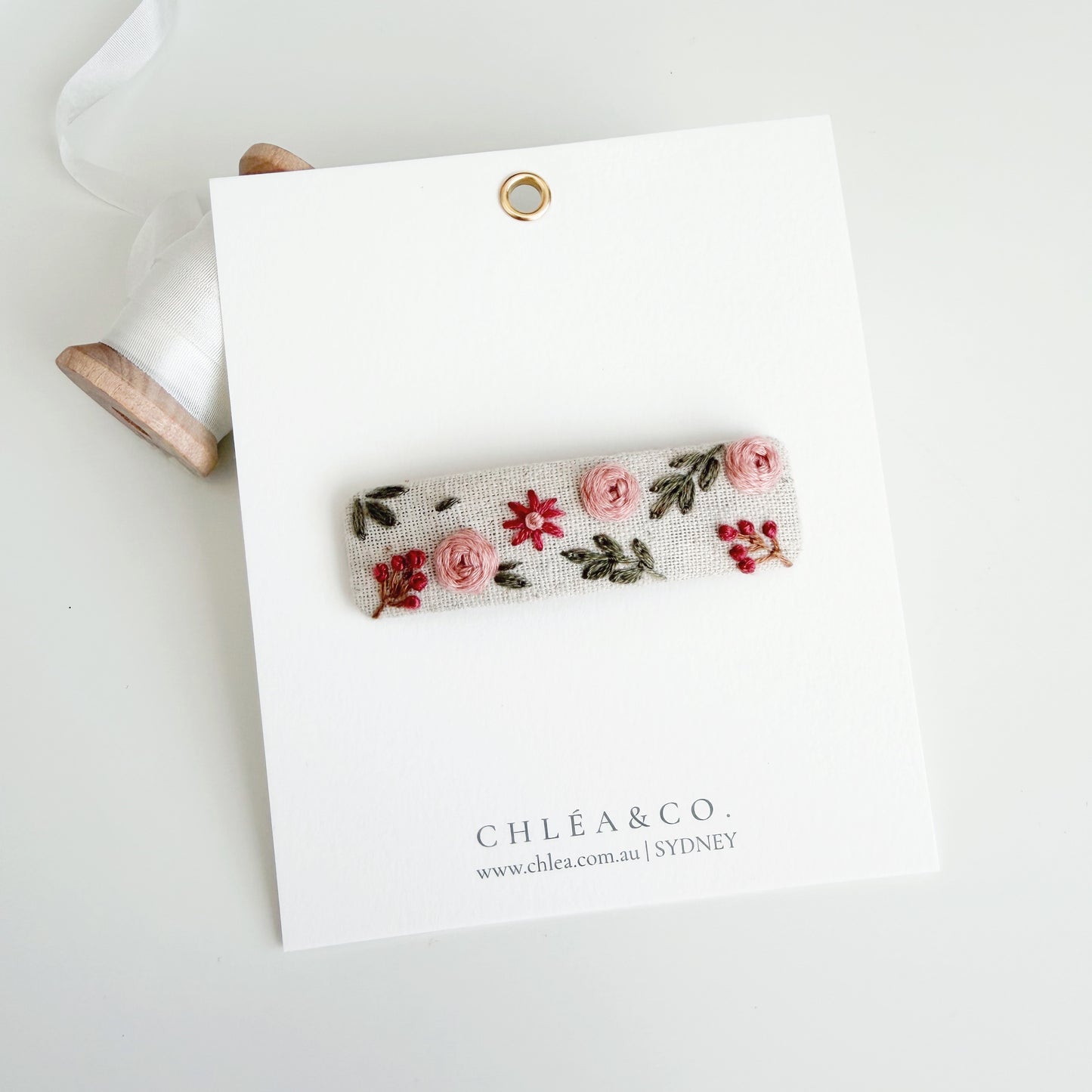 Embroidered Hair Clip | Berry Rose