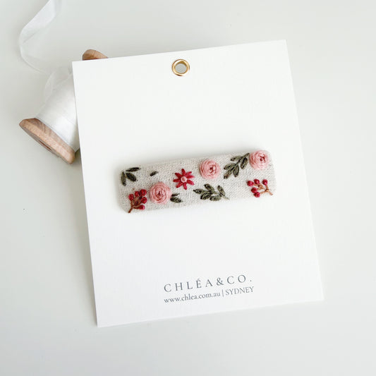Embroidered Hair Clip | Berry Rose