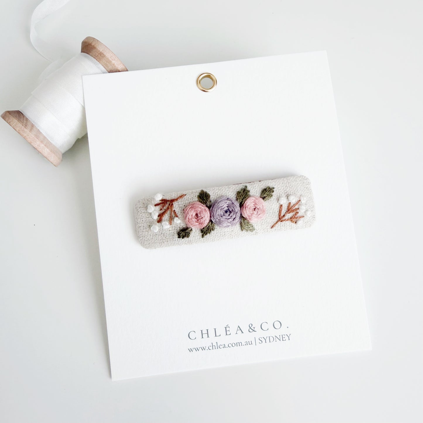 Embroidered Hair Clip | Lilac Rose
