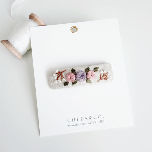 Embroidered Hair Clip | Lilac Rose