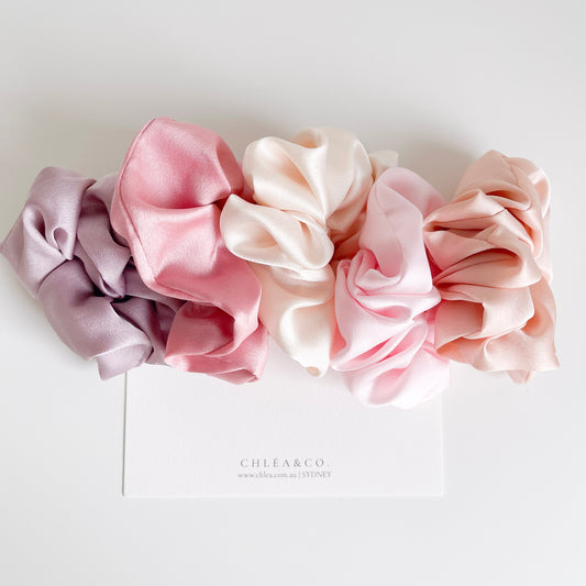 Set of 5 Small Satin Scrunchies | Bubblegum