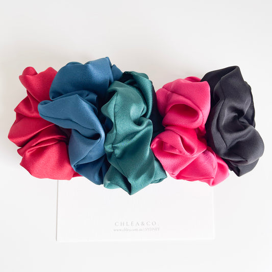 Set of 5 Small Satin Scrunchies | Midnight Bloom