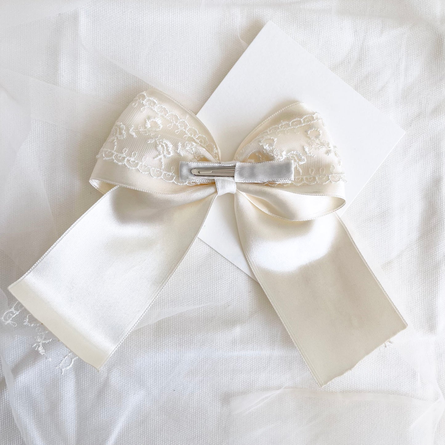 Elise Satin Lace Long Tail Bow