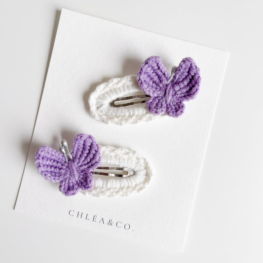 Set of 2 Lilac Butterfly Crochet Clips