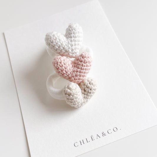 Set of 3 Heart Crochet Bobbles