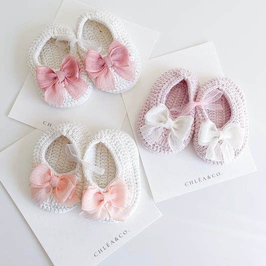 Ballerina Bow Crochet Baby Shoes