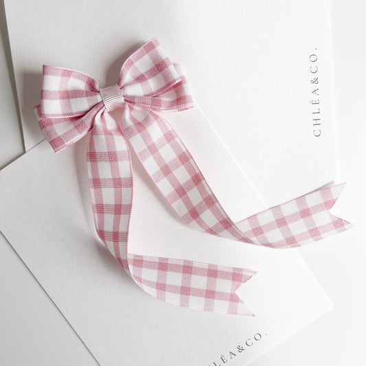 Pink Gingham Long Tail Bow