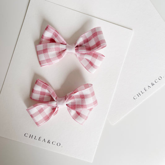 Pink Gingham Pigtail Bow Set