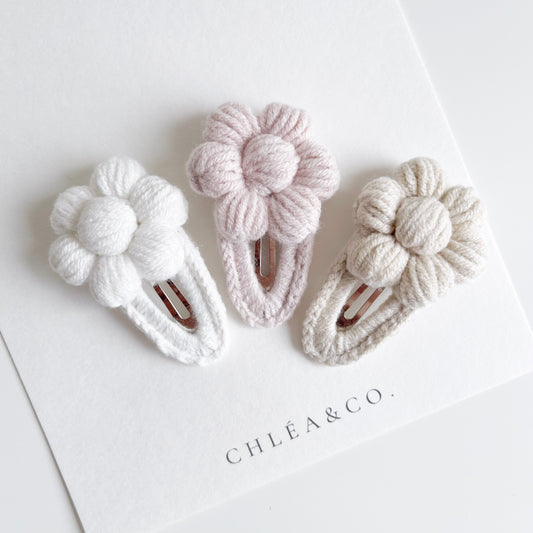 Set of 3 Clips Crochet Daisy